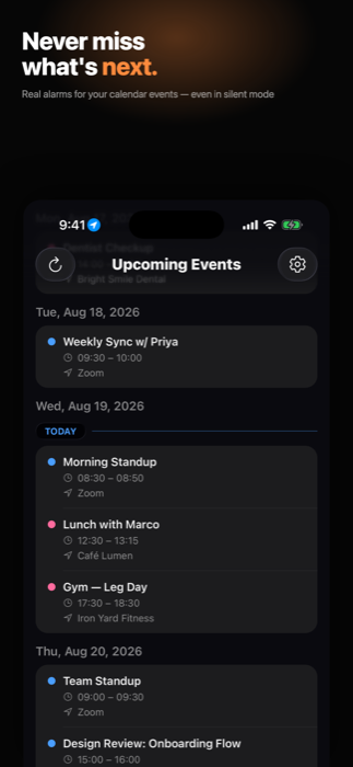 Alarmando timeline screen