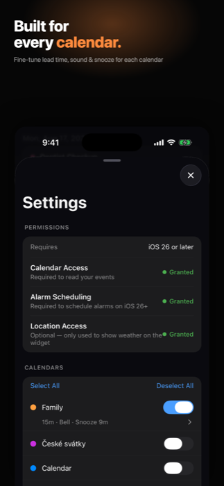 Alarmando settings screen