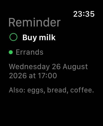 Alarmando Apple Watch reminder detail
